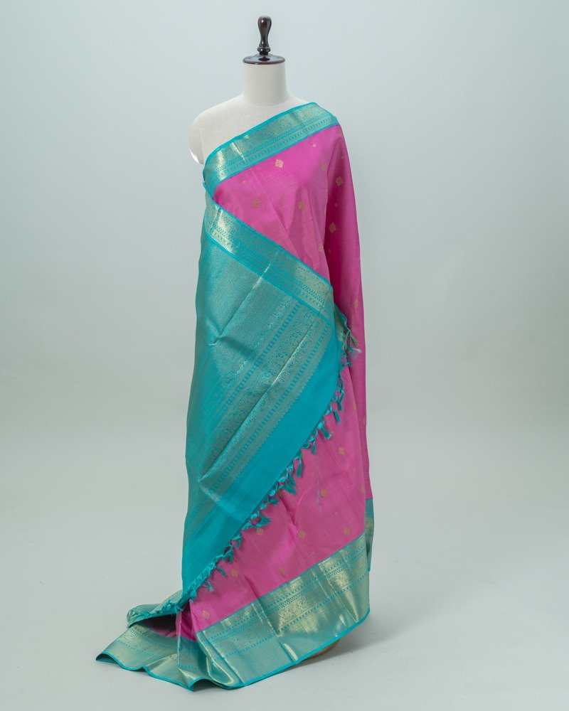Magenta Teal Kanjivaram saree - Image 4