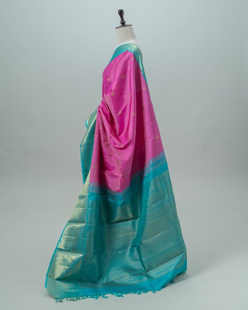 Magenta Teal Kanjivaram saree - Image 5