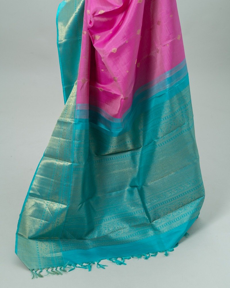 Magenta Teal Kanjivaram saree - Image 9