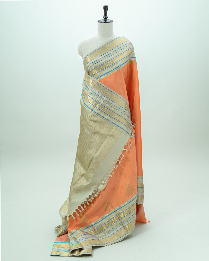 Peach Kanchipuram silk saree - Image 3