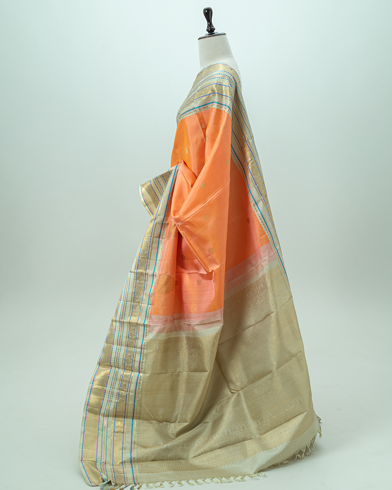 Peach Kanchipuram silk saree - Image 5