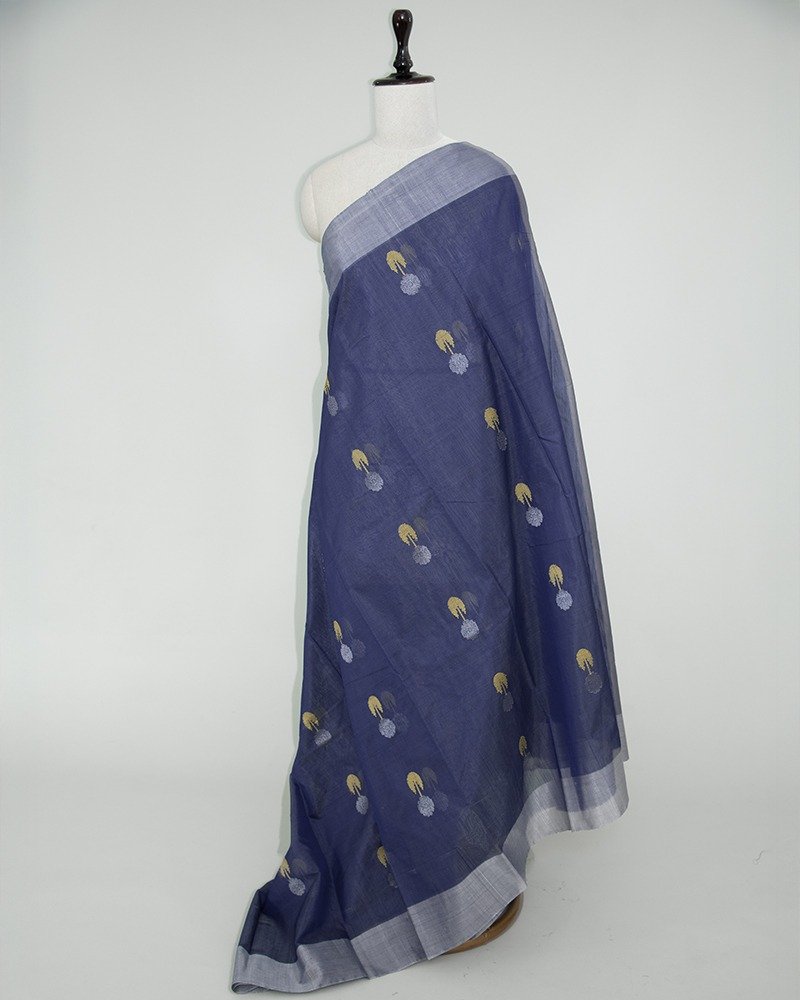 Elegant slate blue Chanderi saree