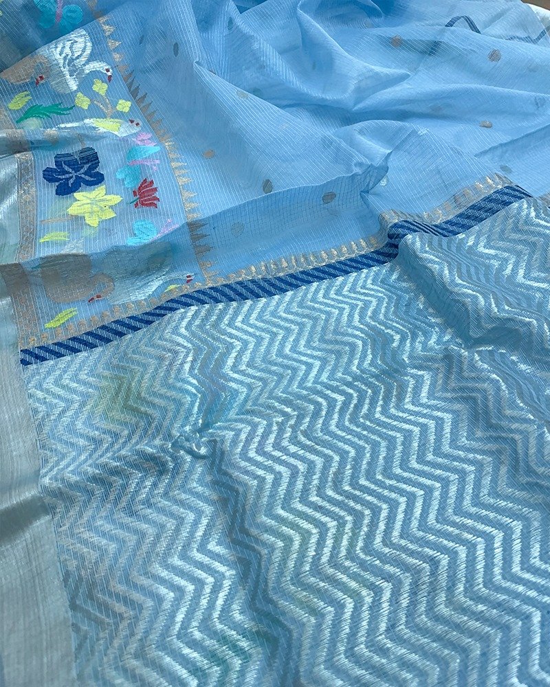 Blue zari kota saree