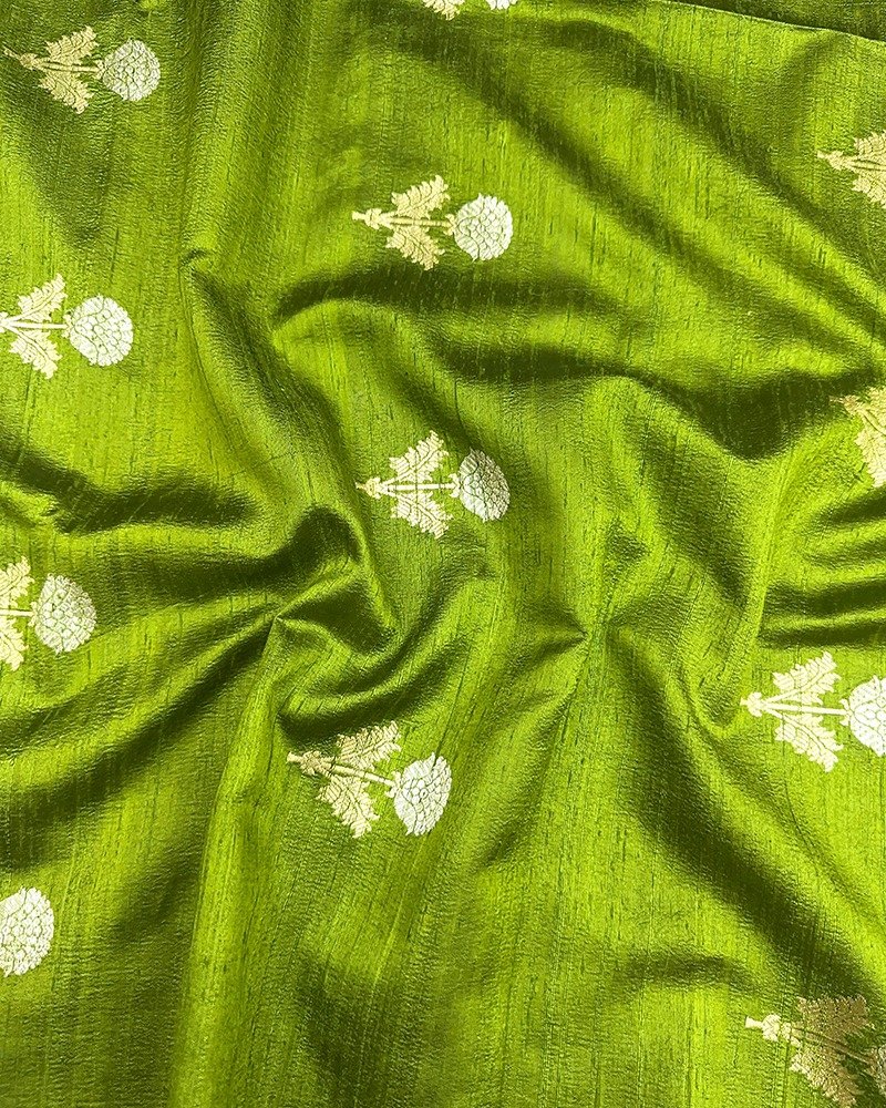 Vibrant lime-green raw silk fabric
