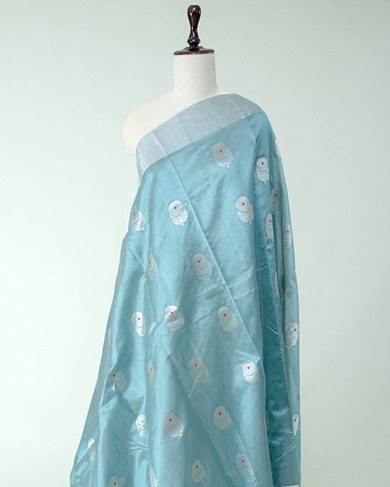 Aqua blue Chanderi silk saree