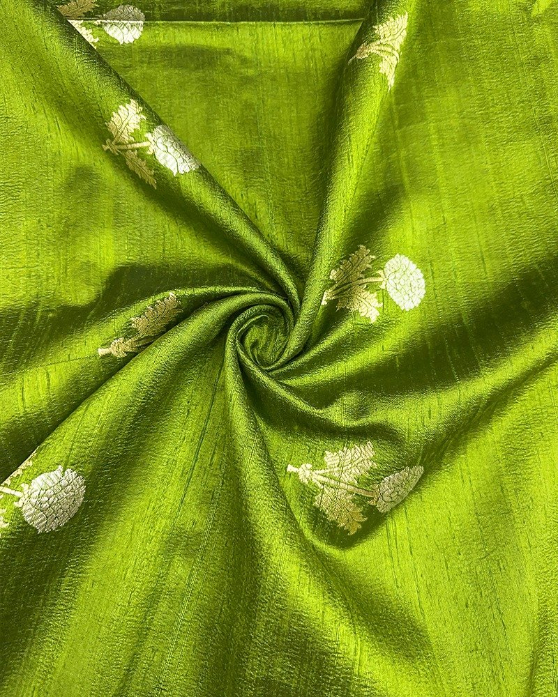 Vibrant lime-green raw silk fabric