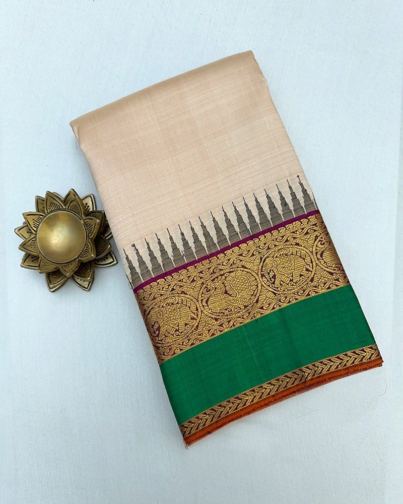 Cream kanchi silk saree