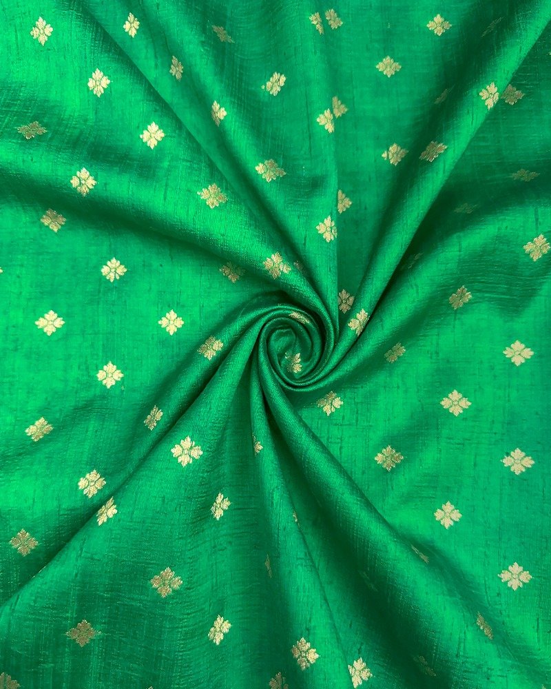 Bright parrot green raw silk fabric