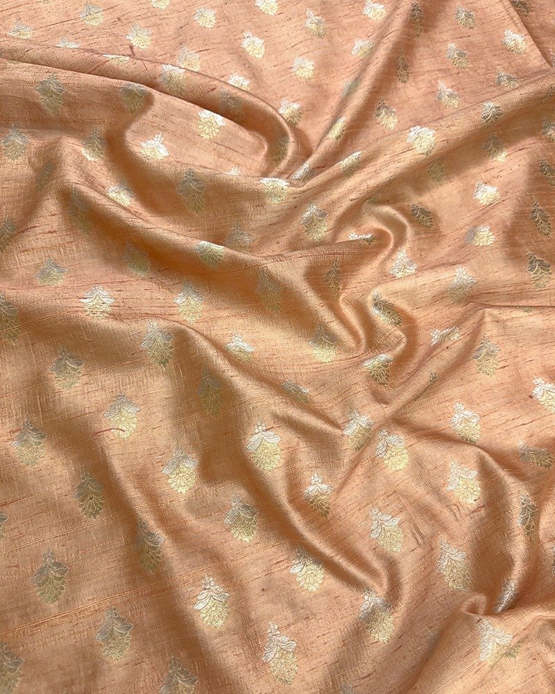 Charming salmon peach raw silk fabric