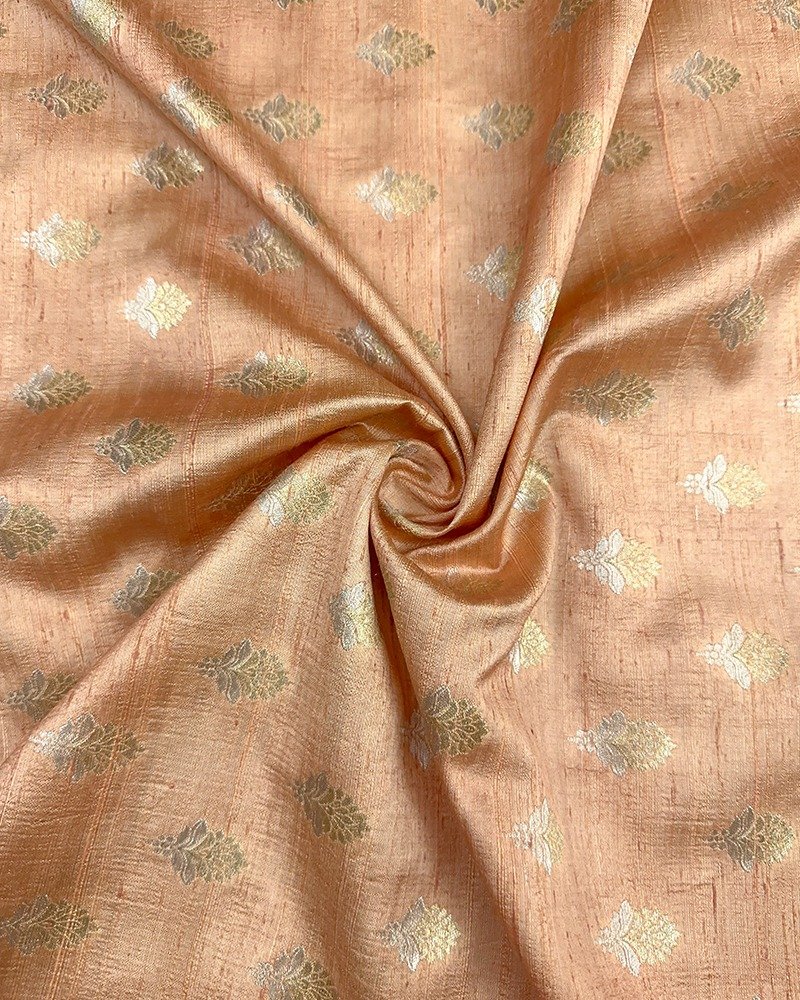 Charming salmon peach raw silk fabric