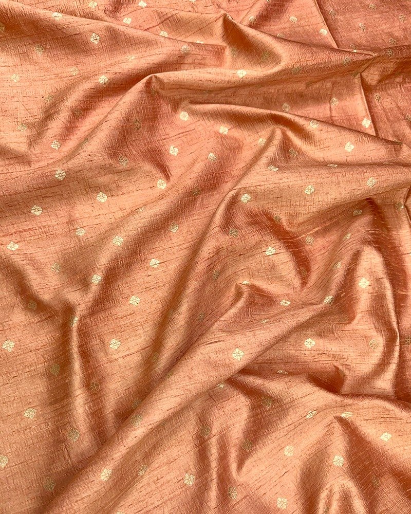 Graceful peach raw silk fabric