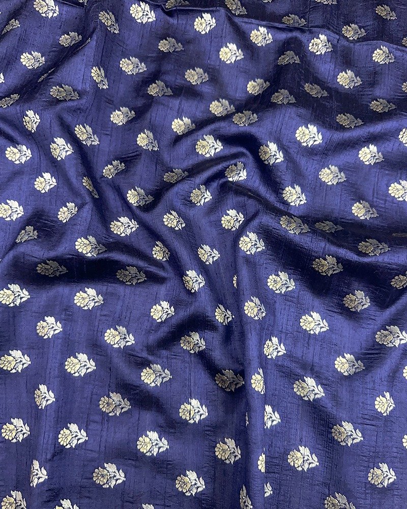 Rich royal blue raw silk fabric