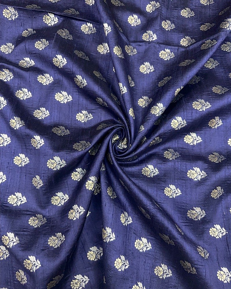 Rich royal blue raw silk fabric