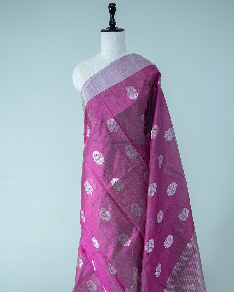 Rich pink Chanderi silk saree
