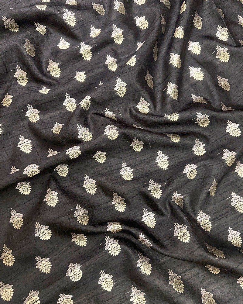 Elegant jet black raw silk fabric