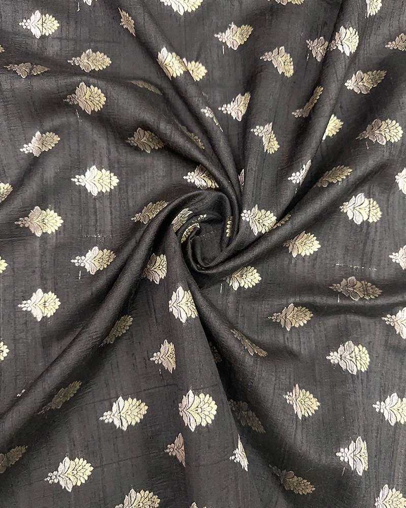 Elegant jet black raw silk fabric