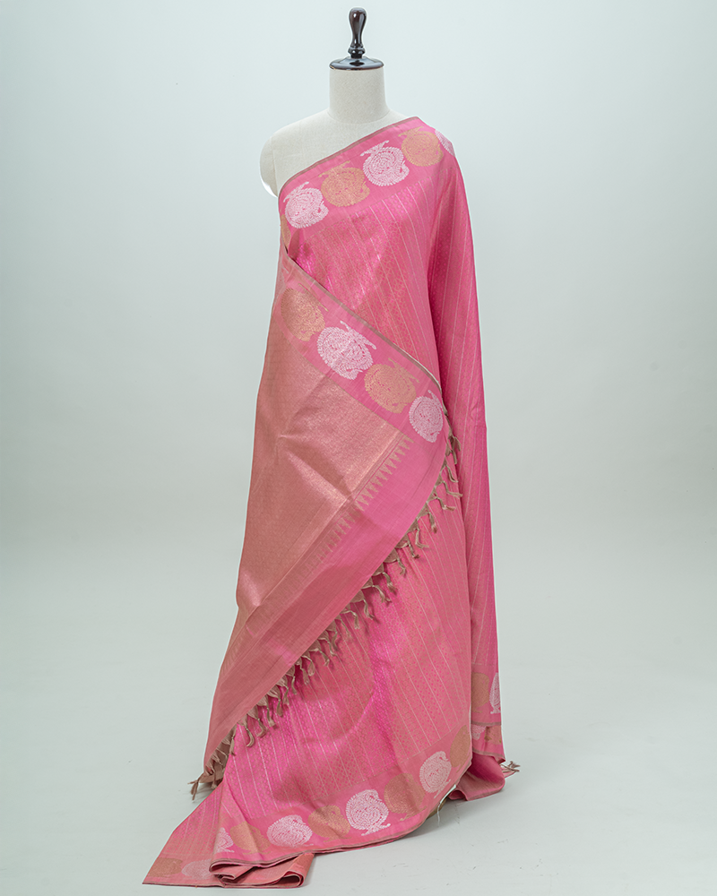 peach pink kanjivaram saree