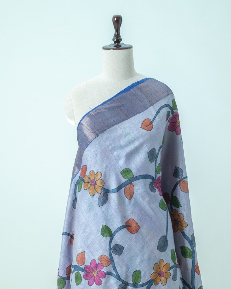 Lilac Tussar Kalamkari Saree