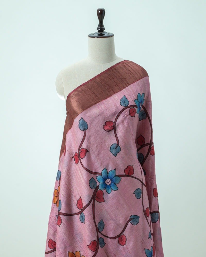 Pink Tussar Kalamkari Saree
