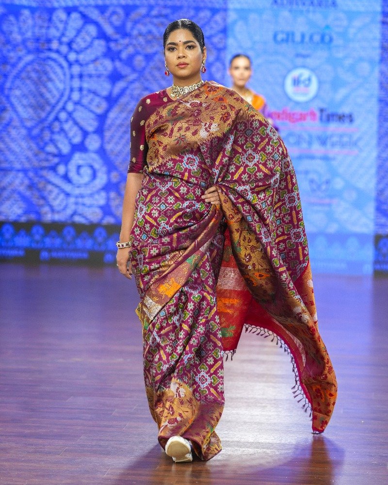 Maroon Ikkat Kanchi silk saree