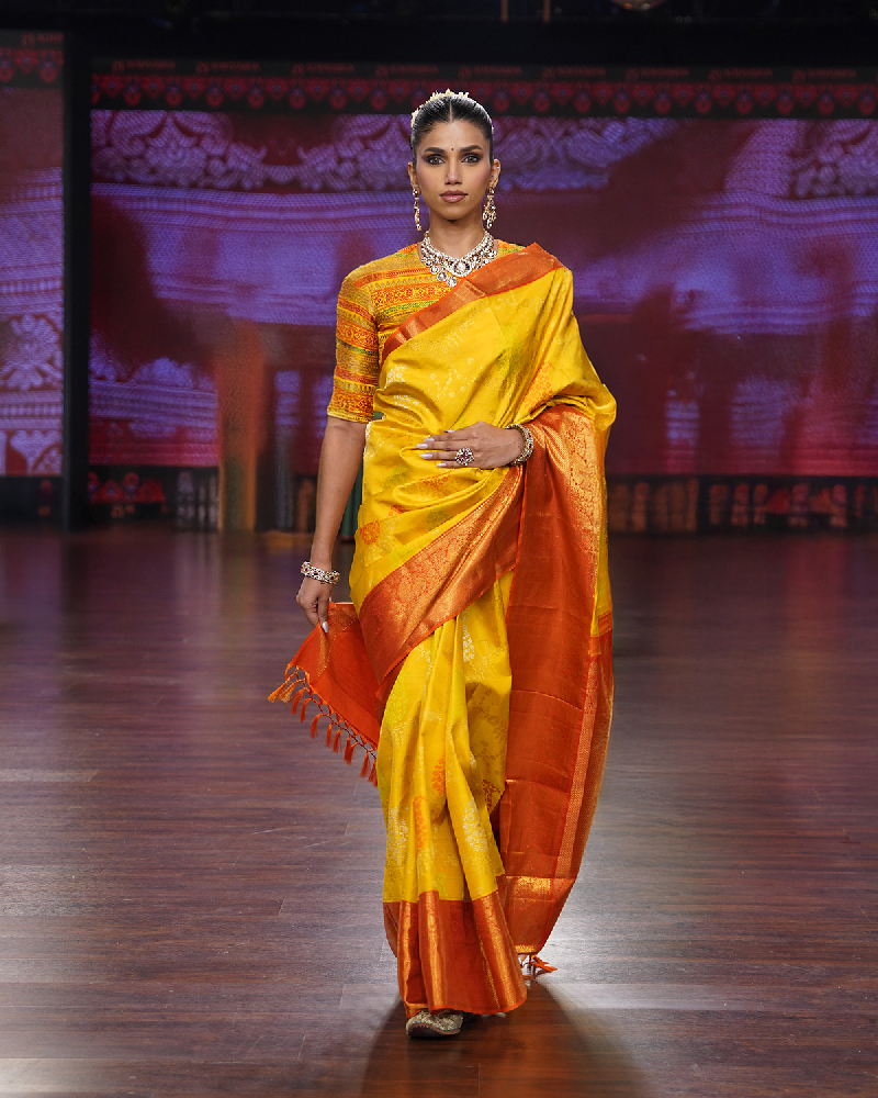 Bright Yellow Kanjivaram silk saree