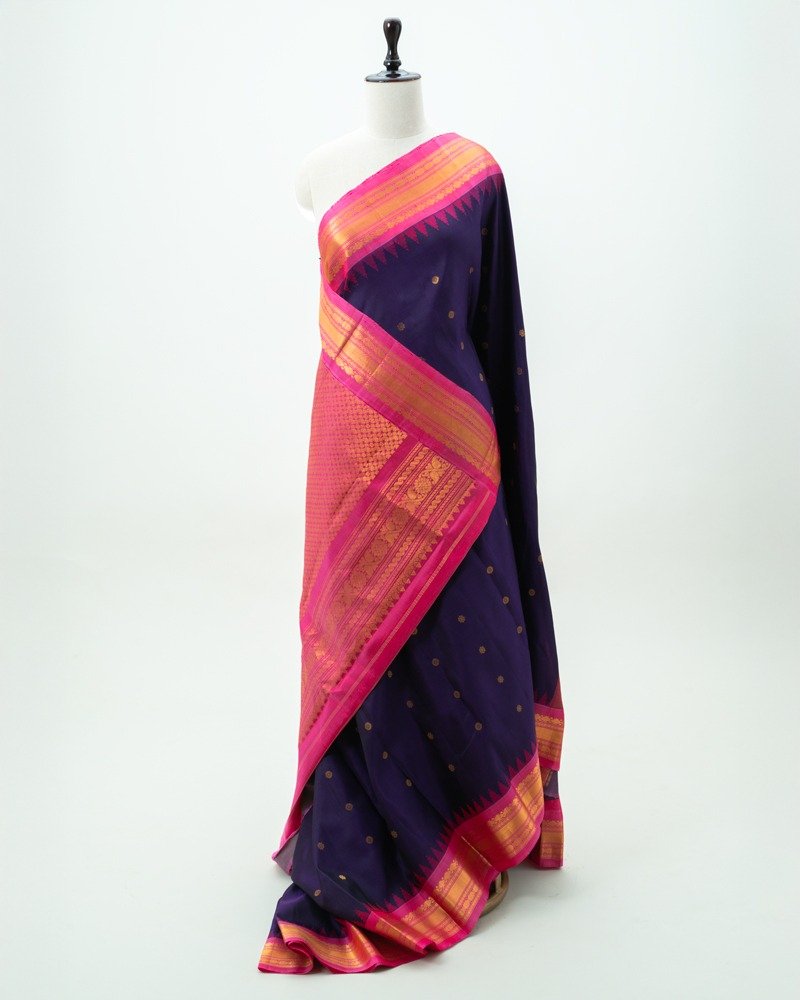 Purple & Pink Gadwal Silk Saree