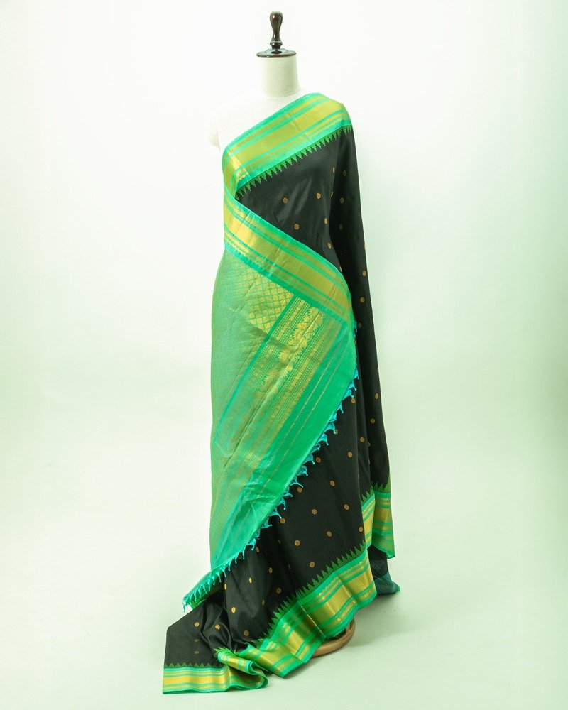 Black & Green Gadwal Silk Saree