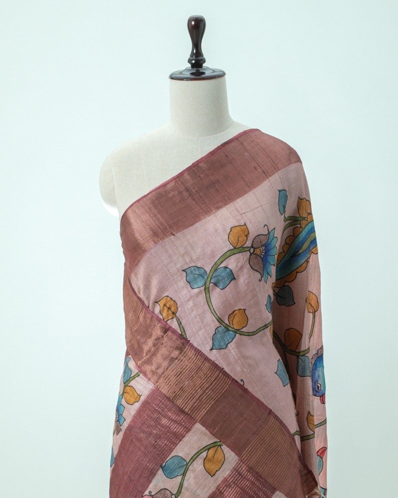 Mauve kalamkari tussar saree
