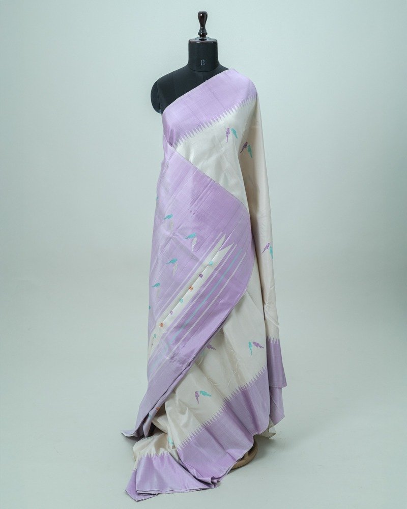 Beige & Lilac Gadwal Silk Saree