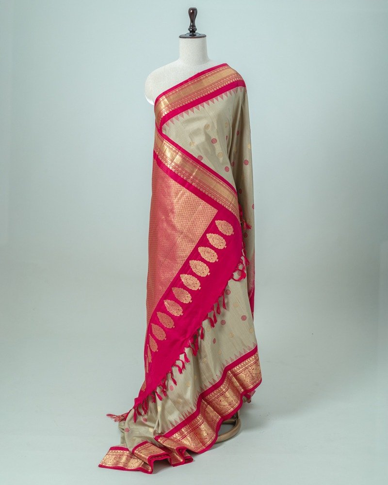 Biege & Pink Gadwal Silk Saree