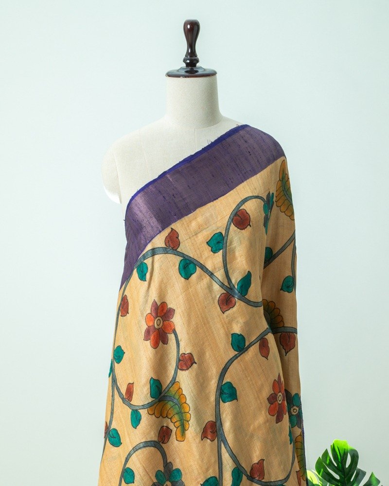 Cream Tussar Kalamkari Saree