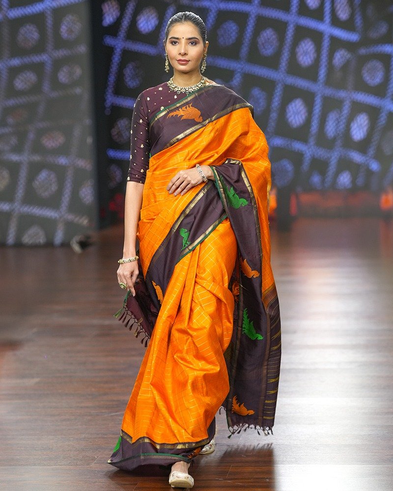 Orange Peacock Vintage Kanjivaram Saree
