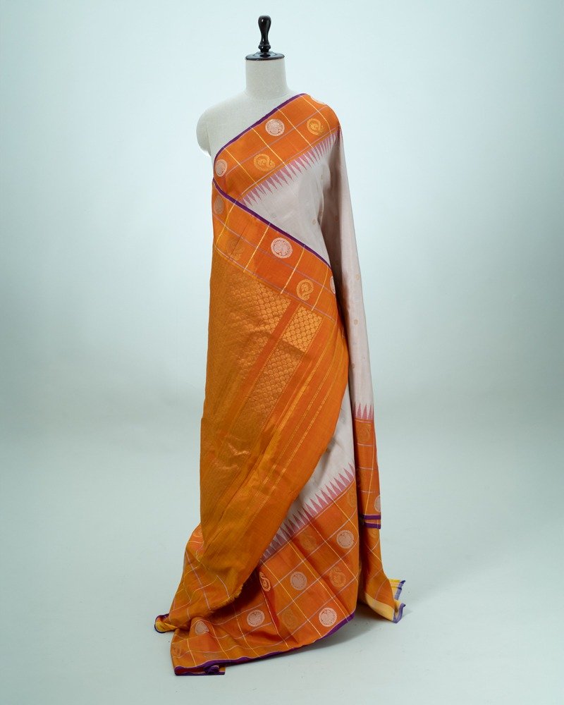 Beige orange Gadwal Silk Saree