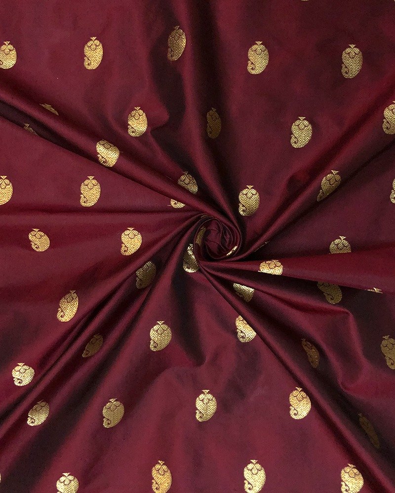 Maroon Silk Zari Butta fabrics