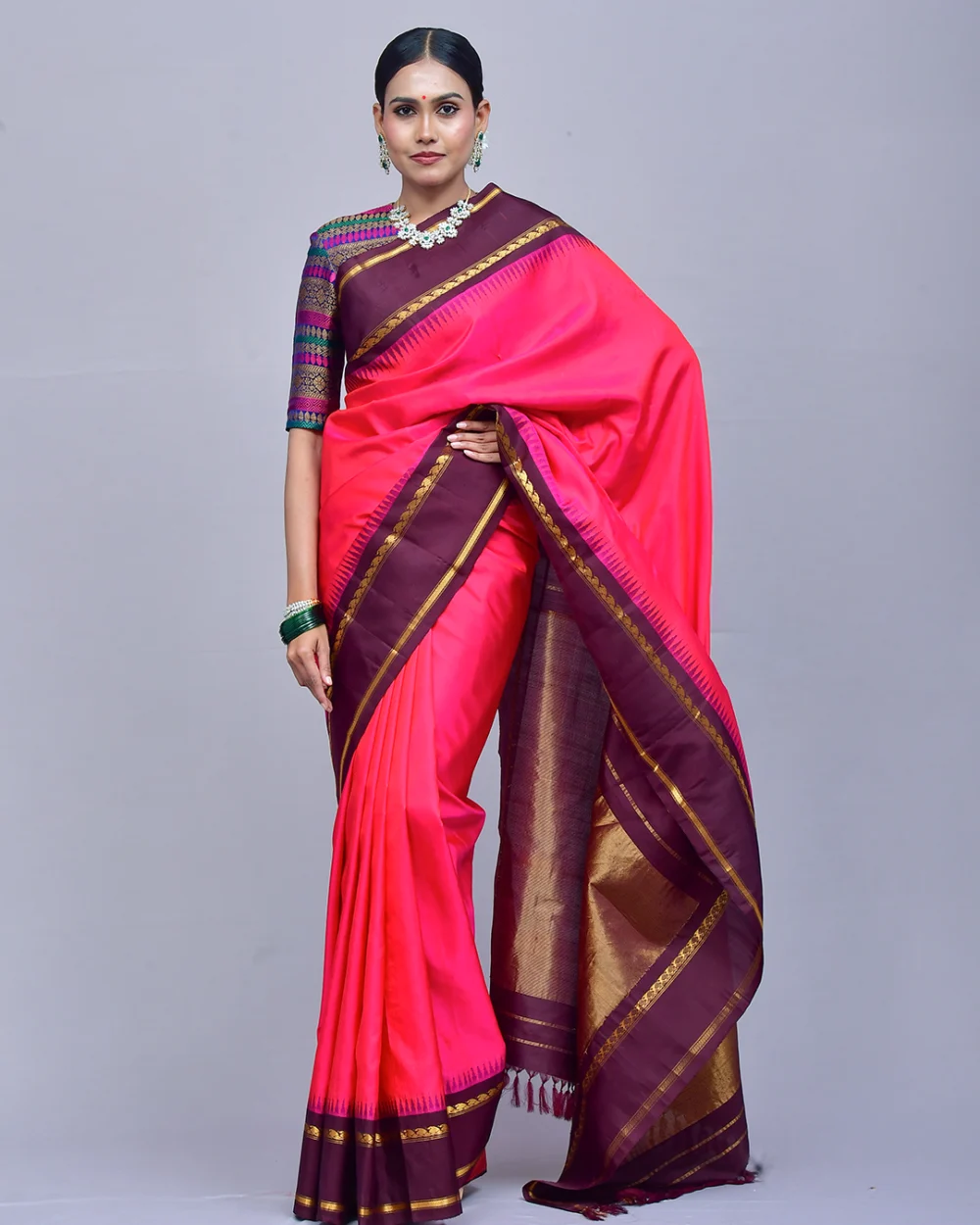 Magenta & Brown Gadwal silk saree