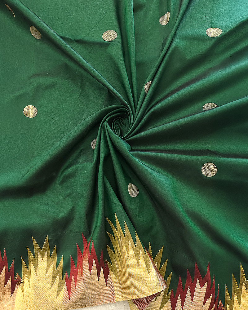 Bottle Green Temple Kadiyal Zari butta fabric