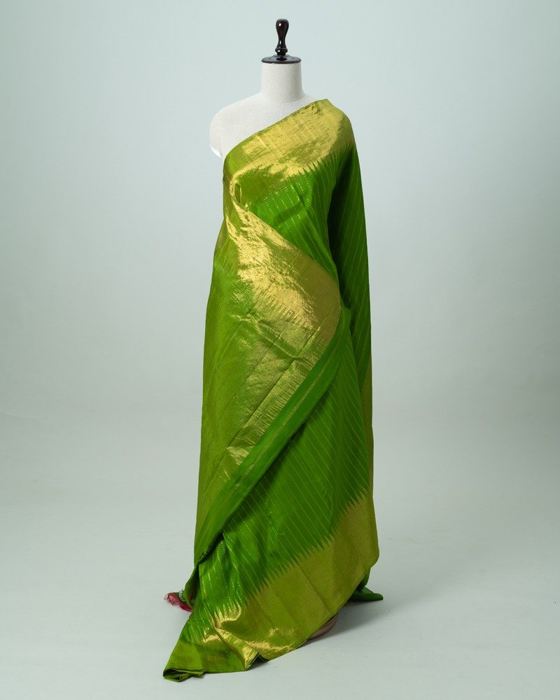 Bright Green Gadwak gold Saree