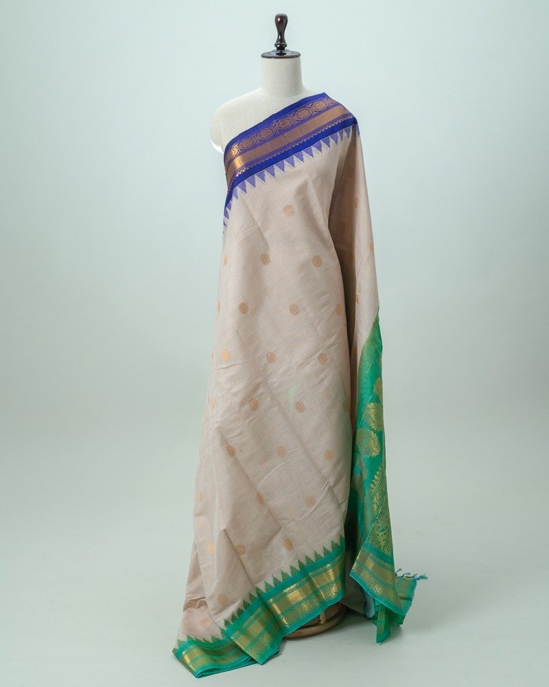 Biege & Royal Blue Gadwal Silk Saree
