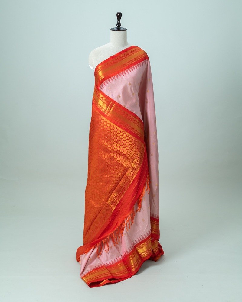 Pink & Red Gadwal silk saree