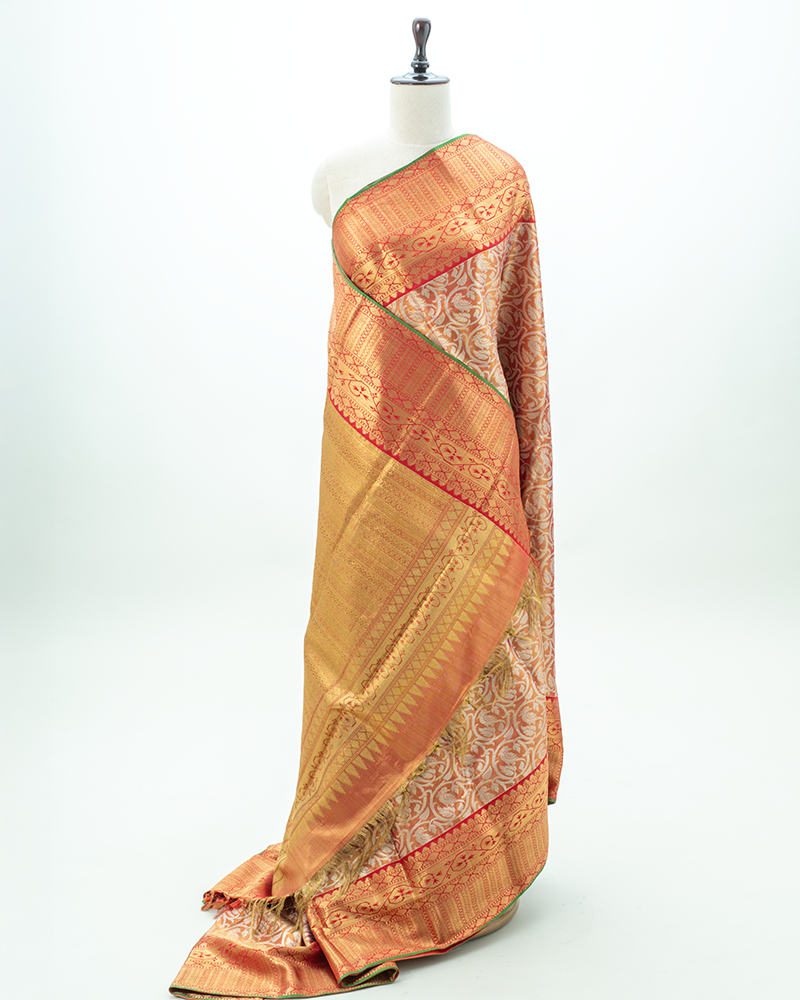 The Cream/Gold Tissue Kanjivaram Silk Saree - Image 3