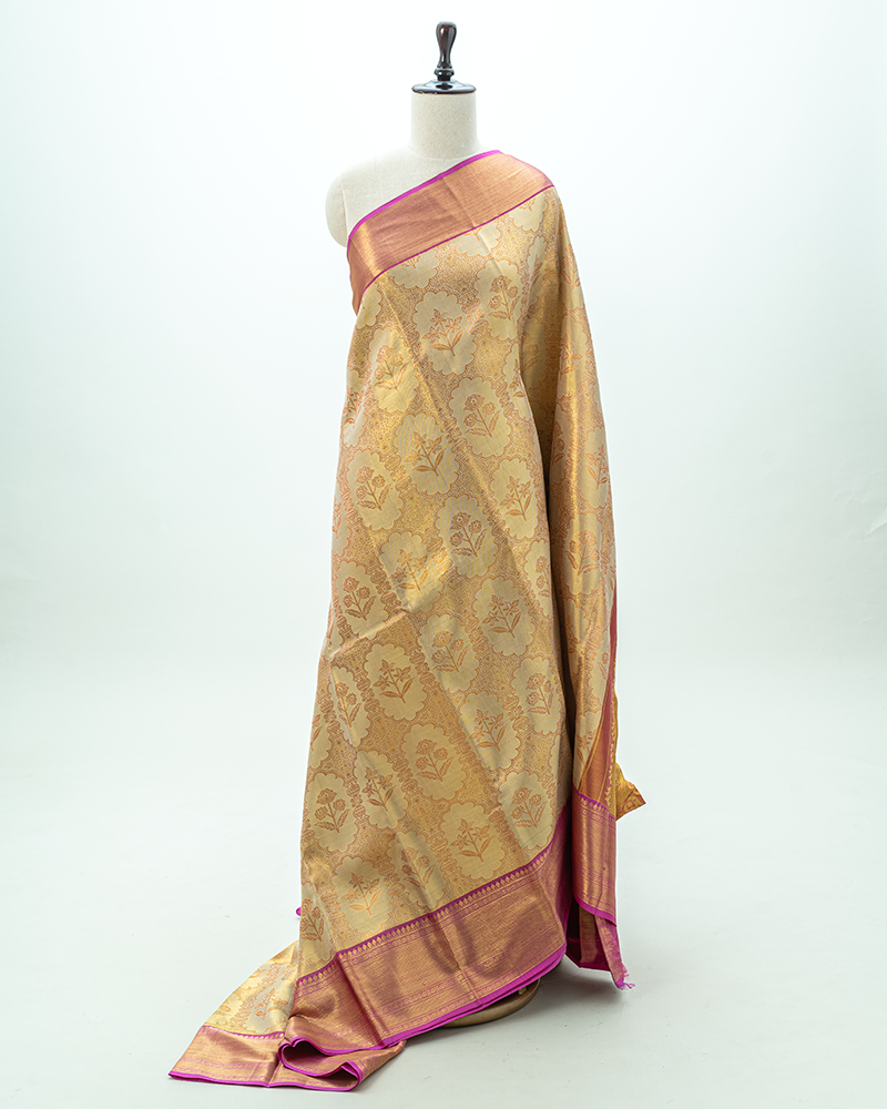 Light Gold Kanjivaram Silk Saree