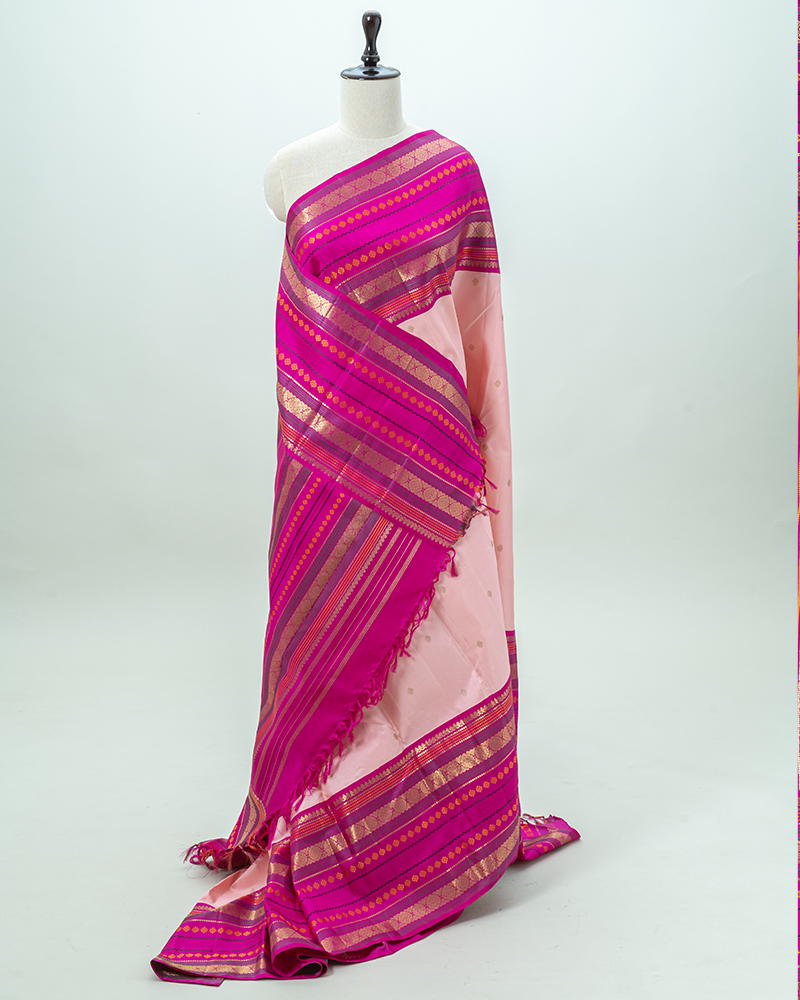 Peach Pink Border Kanjivaram Silk Saree - Image 3