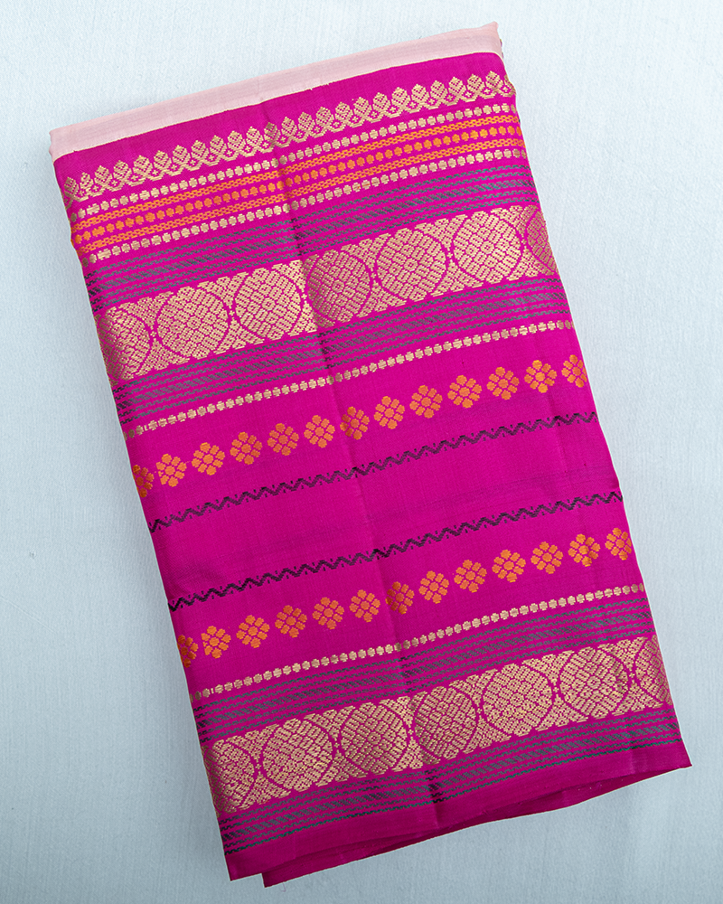 Peach Pink Border Kanjivaram Silk Saree - Image 6