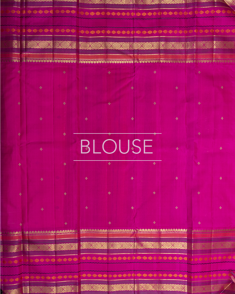 Peach Pink Border Kanjivaram Silk Saree - Image 8