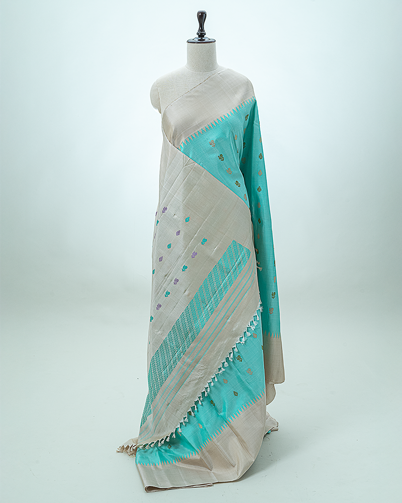 Sea green Meena design Gadwal silk saree