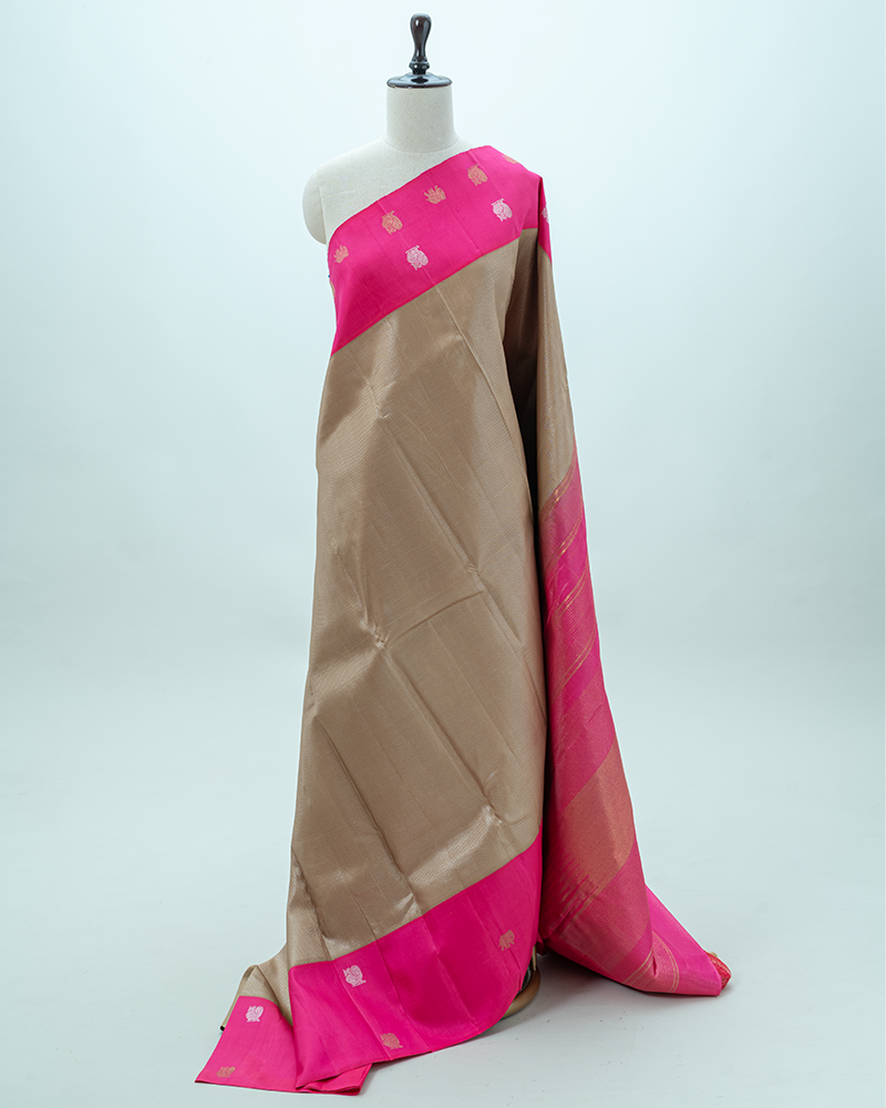 Biege pink kanjivaram silk saree