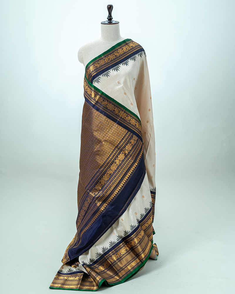 Biege  & Gold Gadwal silk saree