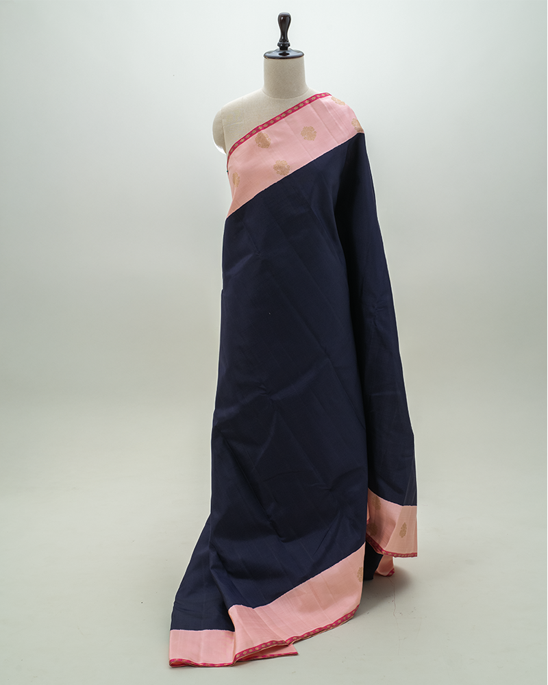 Blue & Peach Kanjivaram Silk Saree