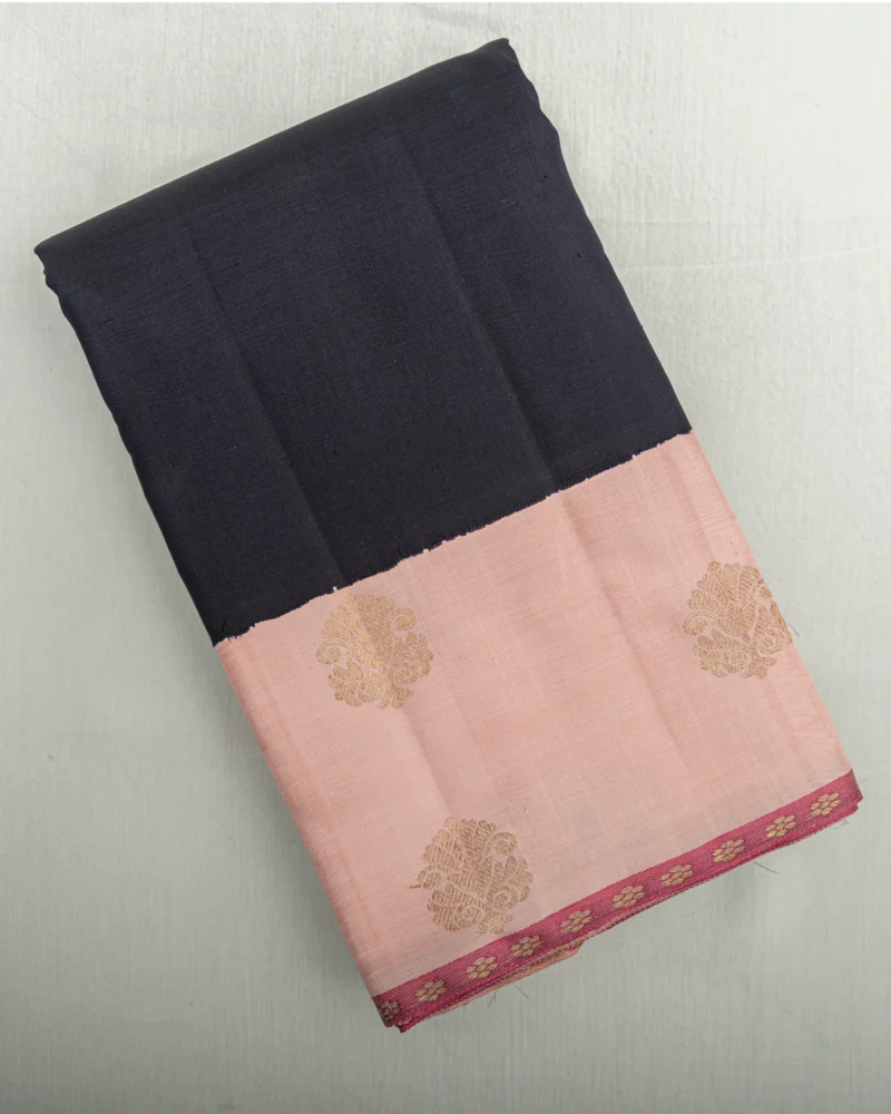Blue & Peach Kanjivaram Silk Saree - Image 7