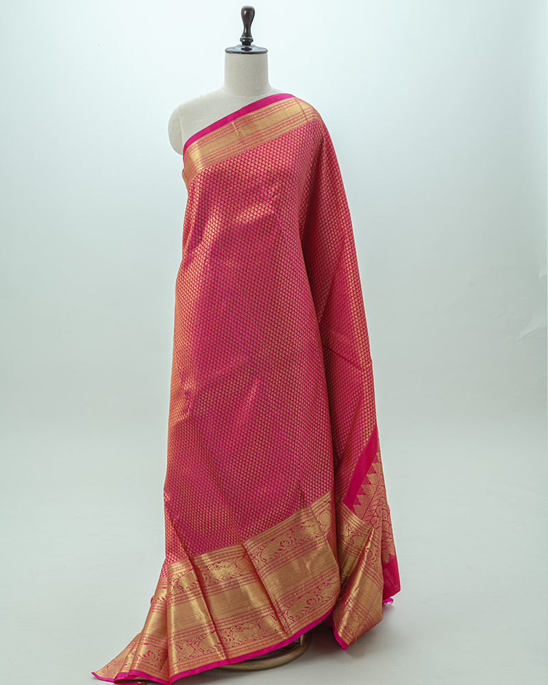 Reddish Pink Tissue Kanjivaram Silk Saree